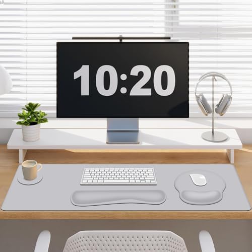 4 PCS Mouse Pad Desk Mat Protector, Keyboard Wrist Rest + Comfortable Mouse Pad with Wrist Rest +Coaster, Large Gaming Mousepad for Computer Laptop, 35.4"X 15.7" Deskpad for Office Home I Light Gray - Image 6