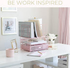 BLU MONACO | Pink Desk Organizer with Drawer | Wire Mesh Desk Organizer File Sorter | Metal Desktop Storage for Office Workspace - Image 2