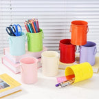 8 Pack Metal Pen Holder Colorful Pencil Bucket with Handle Pencil Holders Desktop Pencil Cups Round Makeup Brush Storage Organizers Crayon Organizer for Desk Office Classroom Home School - Image 3