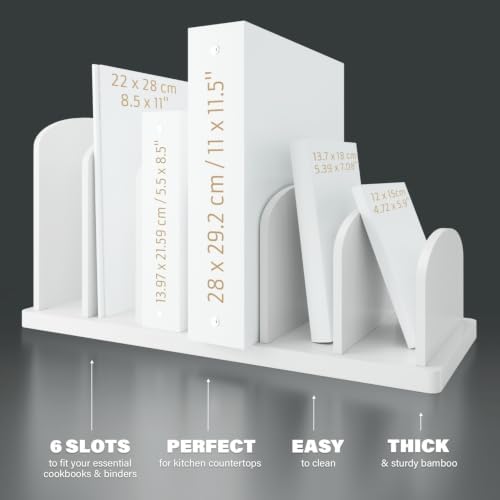 Cook Book Organizer, 6 Sections, Recipe Book Holder Rack, Tabletop Stand for Convenient Cookbook Storage, Vertical Cook Book Stand Kitchen, Binder Holder for Desk & Countertop (White) - Image 4