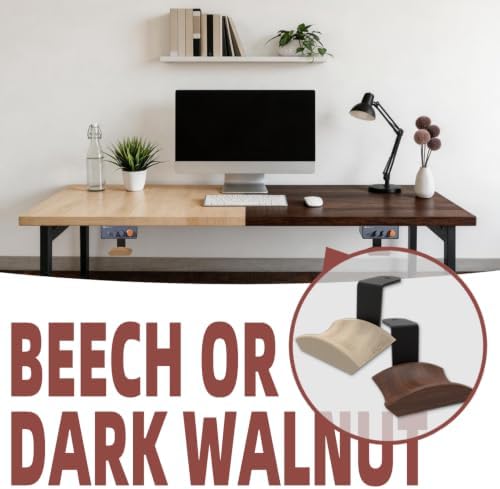 Under Desk Mount for Fosi Audio BT20A Pro with Beech Wood Headphone Hanger, Metal Amplifier Bracket Shelf for Compact Stereo Amp, Desk Organizer Holder, Black - Image 3