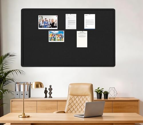 Large Bulletin Board 60" x 36" Felt Cork Board - Decor Pin Board, Black - Image 2