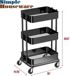 Simple Houseware 3-Tier Utility Cart, Low 24" Height Fits Under Desk, Black - Image 3