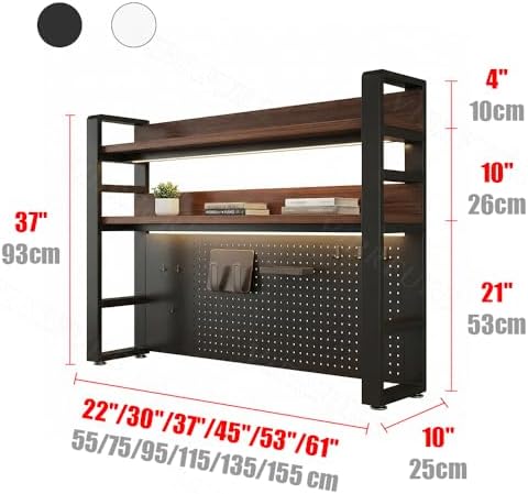 Desk Organizer with Pegboard, Desktop Shelves & Office Shelves, Desk Hutch Top Only, Adjustable Hutch for Dorm or Office, Steel Frame Display (White, 22" L x 10" W x 37" H) - Image 2