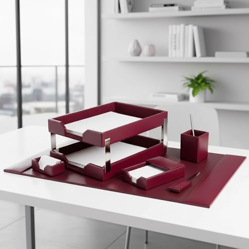 DACASSO Bonded Leather Desk Set - Luxury Leather Desk Pad & Desk Organization Essentials (Burgundy, 8 Piece) - Image 5