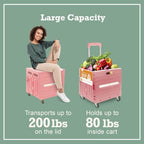 Inspired Living Collapsible Folding Utility Cart, Heavy-Duty Rolling Crate with 360° Wheels, Telescoping Handle, Hidden Lid, Holds 200 Lbs, Pink - Image 4