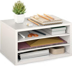 Ballucci Paper Organizer, 3-Tier Stackable Wood Desk Organizer, Document File Organizer and Mail Sorter with Adjustable Storage Shelves, White by Ballucci