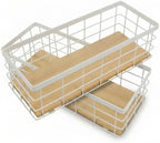 Set of 2 Small Wire Baskets, Narrow White Metal Storage Bins for Bathroom Counter & Kitchen, Farmhouse Rustic Organizer Trays for Pantry, Office, RV, Countertop Decoration (White) - Image 5