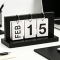 Wooden Perpetual Flip Calendar for Desk—Black Wood Finish—Modern Page Flipper with Metal Ring—Reusable Daily Date Tracker for Home Office Study or Bedroom by Unknown