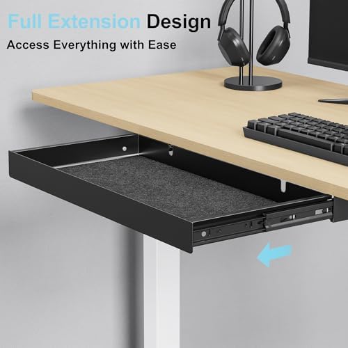 Under Desk Drawer,20.1 inch Carbon Steel Slide-Out Under Table Storage Organizer With Full Extension Ball-Bearing Slides,Undermount Drawer For Standing Desk & Home Office,Black - Image 4