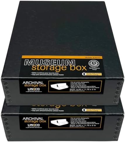 Lineco Drop Front Archival Storage Box, 9.25x11.75x3 in, Black, 2 Pack by Lineco