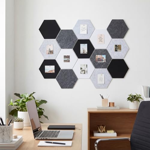 12x10 in 16 Pcs Hexagon Cork Board Tiles, Felt Pin Boards, Grey - Image 6