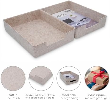 Welaxy 2pc Stackable Desk Tray Document File Paper Oatmeal Felt Storage Bin - Image 5
