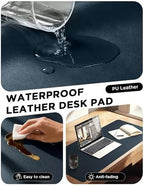 YSAGi 47.2" x 24" Large PU Leather Desk Mat for Keyboard and Mouse - Waterproof Non-Slip Desk Pad Protector for Office, Home, Writing Desk, Dark Blue - Image 5