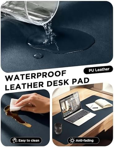 YSAGi 47.2" x 24" Large PU Leather Desk Mat for Keyboard and Mouse - Waterproof Non-Slip Desk Pad Protector for Office, Home, Writing Desk, Dark Blue - Image 5