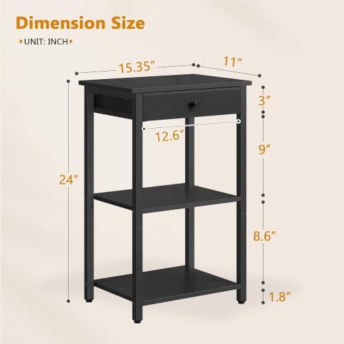 Gewudraw 3-Tier Printer Table for Home Office, Living Room, Bedroom, Black - Image 2