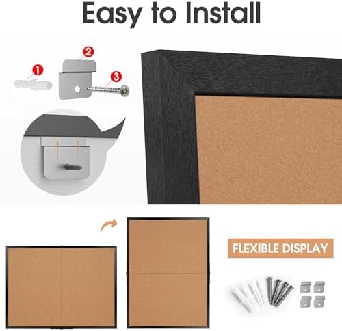Cork Board Bulletin Board 36 x 48, Black Wood Framed 4x3 Corkboard, Foldable Office Board for Wall Decor, Large Wall Mounted Notice Pin Board with 36 Push Pins for School, Home & Office - Image 7