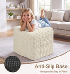 Hobestluk Square Corduroy Pouf Ottoman Foot Stool for Living Room Bedroom - Image 6