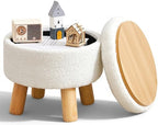 Small Ottoman with Storage, Small Storage Ottoman Round, Sherpa Foot Stool with Legs, Ottomans and Footstools for Living Room and Entryway (White) by FIMIVIBI