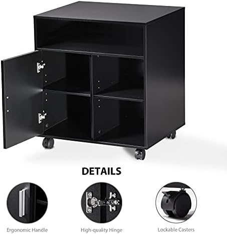 FITUEYES Mobile Wood Printer Stand with Cabinet & Adjustable Shelves, Black - Image 4