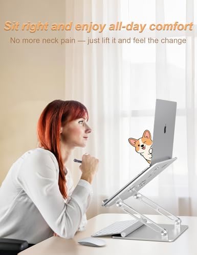 Aoviho Aluminum Laptop Stand for Desk Fit for All 10"-17.3" Laptops, Silver - Image 5