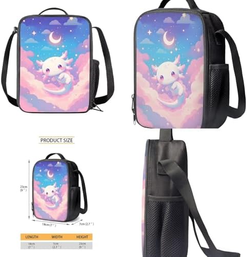 Unisex School Backpack 4Pcs, Cartoon Travel Daypack & Pencil Case & Lunch Bags & Cup Sleeve Lightweight Large Capacity for Elementary Kindergarten Moon Axolotl - Image 4