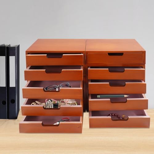 Tabletop Drawer Cabinet,Wooden Desktop Stackable Drawer Cabinet Space-Saving Desktop Storage Organizers with Multiple Drawers for Efficient Office & Home Organization (4-Piece of Set) (brown) by Unknown
