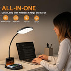 10W Wireless Charging LED Desk Lamp with Clock, Light Black - Image 2