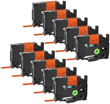 GREENCYCLE Compatible for Brother P-Touch Label Tape TZe-B21 9mm 0.35" Laminated Fluorescent Orange TZeB21 TZ-B21 TZe TZ 3/8 inch Black on Orange Label Tape for PTH100 PTH110 PTH107, 10 Pack by greencycle