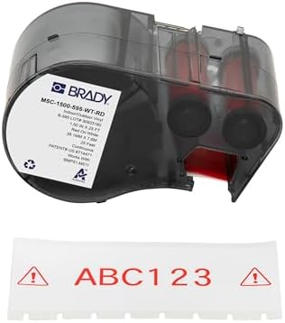 Brady Authentic (M5C-1500-595-WT-RD) All-Weather Permanent Adhesive Vinyl Labels 1.5 in W x 25ft Red on White. for use with BMP51, M510, and M511 Label Printers. by BradyCorp