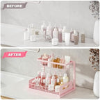 REALINN Pink Countertop Organizer, 2 Tier Vanity Shelf with Sliding Drawer - Image 3