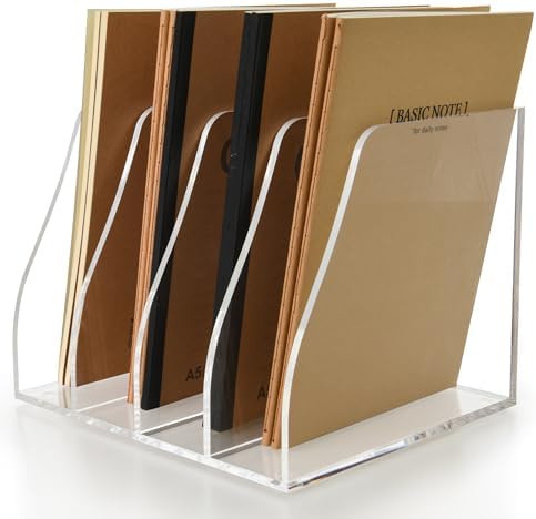 Acrylic Magazine File Holder, 4 Vertical Compartments Desk Document Sorter Organizer, Clear Folder Rack Binder for Office/Home/Classroom, for Documents, Tablet, Magazines, Books & Accessories - Image 3