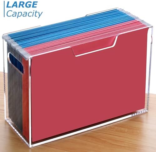 DINGHUO Legal Size File Organizer, Acrylic Protable Hanging File Organizer with Handles, Clear Storage File Folder Holder Filing Box Crate for Desk, School, Office Supplies - 1 Pack - Image 7