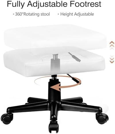 VECELO Under Desk Footrest, PU Ergonomic Foot Rest with Wheels, Comfort Padding, Height Adjustable for Relieving Leg Pain, Stiffness, and etc, White - Image 4