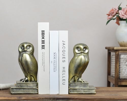 Vintage Gold Owl Bookends,Resin Animal Decorative Book Ends for Shelves,Book Holder with Anti-Slip Base,Luxurious Bird Bookends for Kids Rooms Office Home Decor,Unique Book Lover Gift - Image 3