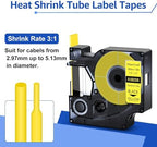 NineLeaf 8 Pack Compatible Labels Tape Replacement for Dymo 18056 1/2 inch Black on Yellow Heat Shrink Tube Labels 12mm x 1.5m for Wires and Cables Use in Rhino 4200 5200 5000 6000 3M Label Maker - Image 3