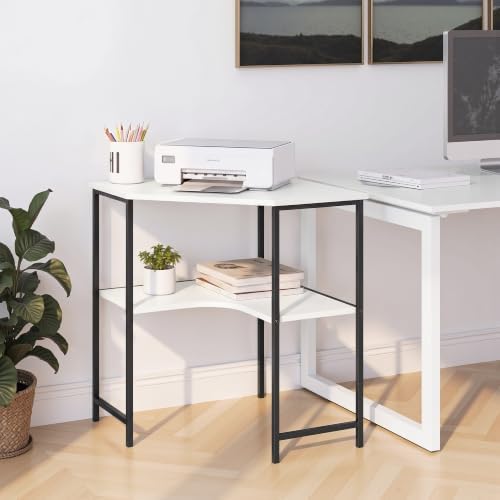 VECELO Small Corner Desk, Triangle Computer Desk with Storage Shelves for Small Spaces, 33 x 30 inches Corner Makeup Table for Home Office Bedroom, White - Image 6