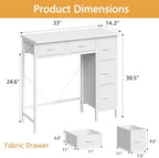 HIGDBFE 33" Small Computer Desk with 5 Fabric Drawers, White, 14.2" D - Image 2