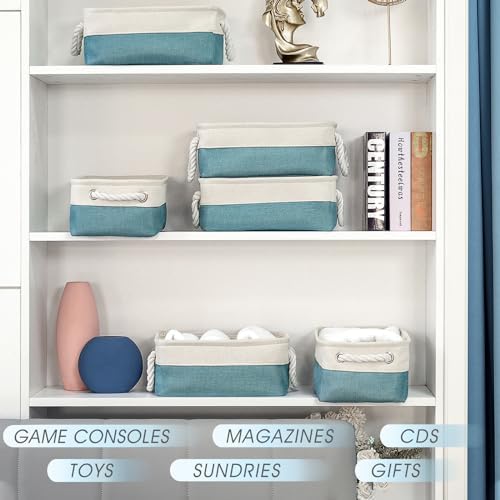 TheWarmHome Storage Bins for Shelves - Small 6 Pack 11.8x7.8x5.2 inch Sturdy Storage Basket W/Handles, Decorative Foldable Storage Baskets for Organizing Closet Nursery Toy(White & Green) - Image 2