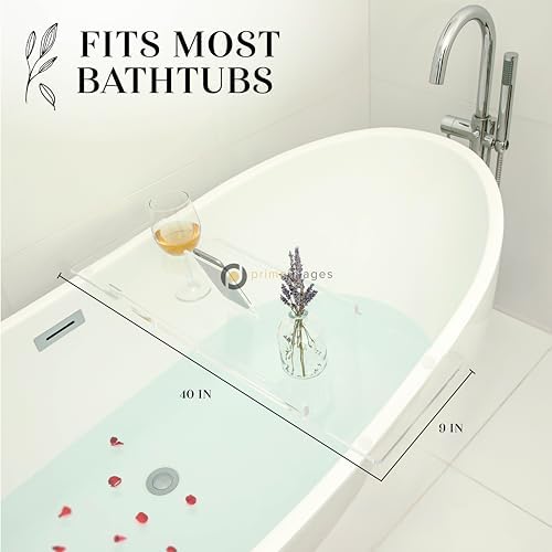 42" Supreme - Clear Acrylic Bathtub Tray Caddy Tub Shelf, Spa Board Luxury Bathroom Bath tub Table, Fits Across Bathtubs, Book, iPad and Wine Glass Holder (Supreme, 42") - Image 3
