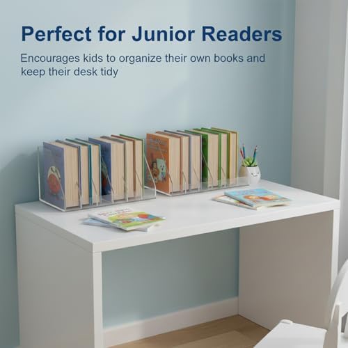 2 Pcs Rotating Acrylic Book Organizer, 360° Spinning 6 Compartments Desktop Magazine File Holder, Vertical Storage for Books, Binders, Notebooks & Magazines, Clear Desk Organizer for Home Office - Image 5