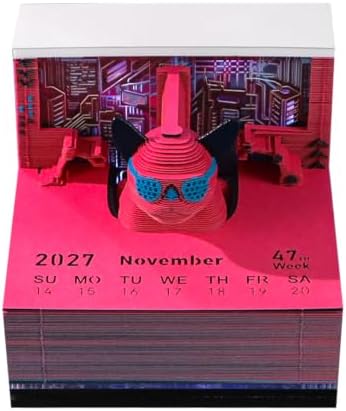 3D Calendar 2027, Tear-Away Desk Calendar, Paper Art Memo Pad, LED Light (French Bulldog) by Unknown