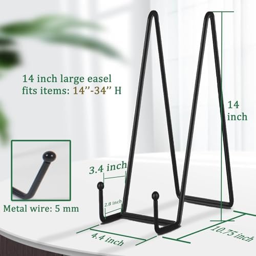 Decolore 5 Pack 14 Inch Black Picture Stand Large Plate Stand for Display Table Top Easel for Picture, Posters, Decorative Plate, Book and Canvas - Image 2