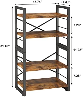 Homeiju Bookshelf, Dorm Desk Hutch, Desk Shelf Organizer, 4 Tier Stackable Bookcase, Adjustable Industrial Book Shelf Storage Organizer for Desktop, Living Room, Bedroom, Office,Rustic Black and Brown - Image 3