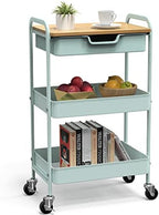 3 Tier Rolling Cart, Utility Cart with Drawer& Table Top, Mint Green by Aratan