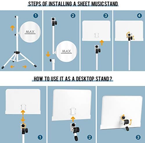 CAHAYA Sheet Music Stand Dual-use Convert to Desktop Stand Adjustable White - Image 5