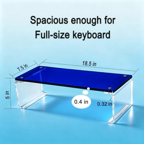 Acrylic Monitor Stand Riser L18.5" x H5" | Multi-Purpose Desk Organizer for Monitor & Laptop, Compatible with PC, Apple Studio Display and Printer, Ideal for Home Workspaces & Office Desks (Blue) - Image 2