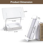 Book Holders for Reading, 360°Rotating Acrylic Book Stand with Storage Pen Slot, Foldable Desktop Riser Laptop Stand, Adjustable Book Reading Stand with Page Clips for Desk, Recipe, Cookbook Stand - Image 2