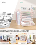 WALI Desk File Organizer, 6 Tier Desktop Paper Letter Tray Organizer with Drawer and 2 Pen Holders, Office Desk Accessories & Workspace Organizers for Office, Home Supplies(DO007DH-P), 1 Pack, Pink - Image 6