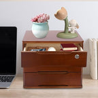 Wood Desk Organizer with 3 Drawers, Lockable Desktop Countertop Storage Cabinet for Home Office Supplies File Tabletop Storage Box, 15.35" x 11.81" x 12.2" (Dark Brown) - Image 2